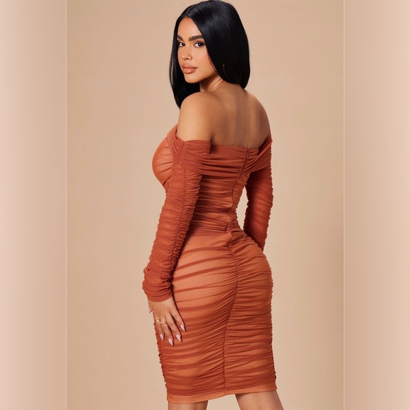 Fashion Nova Dresses & Skirts - Elegant Rust Off-Shoulder Dress